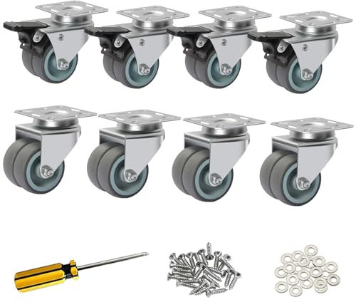 IQWTU 50MM Ruedas para Muebles con Freno, Juego de 8 Ruedas Giratorias Pesados Carga 100 kg por Rueda, Ruedas Pivotantes Industriales Ruedas de Transporte Giratorias 360°(4 con freno y 4 sin freno)
