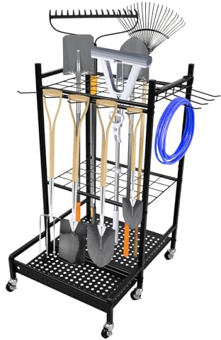 WUDLEP Garden Tool Organizer and Storage Rack, Heavy Duty Yard Tool Organizer, Free Standing Metal Tool Rack, for Garages, Gardens, Sheds, Black
