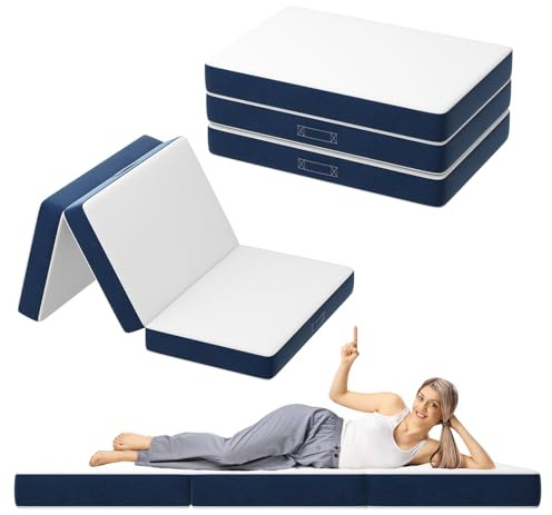 DEWINNER Colchón Plegable Triple 90x200x15cm, Colchón Versátil para Huéspedes, Espuma 15cm, Funda Lavable a Máquina, Colchón Plegable, Colchón de Viaje con Asa de Transporte