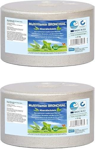 Salt Lick for Horses – MultiVitamin Bronchial with Mint & Eucalyptus – Set 2 x 3kg Sea Salt Blocks with Vitamins, Minerals – Supports Respiratory Health for Horses, Sheep, Goats, Cattle