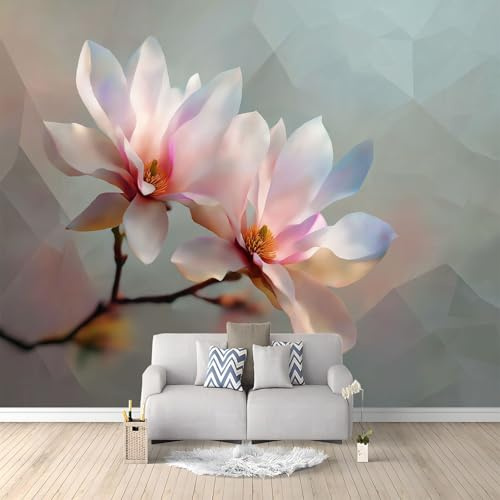 Light Gray Panoramic Custom Photo Wallpaper Wall Mural 157 x 110 inch (W x H), Geometric Elegant Florals Photo Wallpaper 3D Effect - Poster Decoration for Bedroom Living Room Corridor
