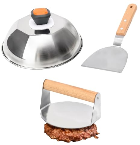 Smash Burger Press Kit - Burger Press, Melting Dome, Grill Spatula Hamburger Press Tools for Flat Top Griddle Grill Cooking, Bacon, Steak