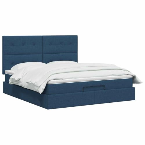 vidaXL Cama otomana con colchón con cabecera Azul 160 x 200 cm Tela