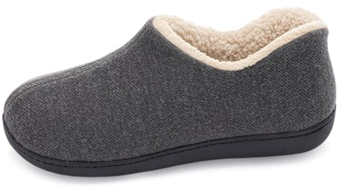 ULTRAIDEAS Women's Cozy Memory Foam Closed Back Slippers with Warm Fleece Lining, Wool-Like Blend Cotton House Shoes with Anti-Slip Indoor Outdoor Rubber Sole (Grey，Size 6)