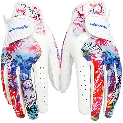 wosofe Golf Glove Women Pair Cool Leather Both Hand Summer Floral Small Colorful Breathable Sport Gloves