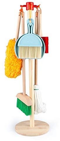 FOPNETS Kids Cleaning Set Toys 7 Piece Cleaning Toys for Toddlers Pretend Play Cleaning Tools for Kids Wooden Detachable Housekeeping Broom Dustpan Duster Brush Mop
