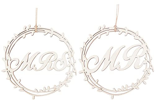 FINGERINSPIRE Mr Mrs Stuhl Dekor Schild Hölz Herr und Frau Stuhl Zeichen für Hochzeit Verlobungsfeier Braut und Bräutigam Hochzeit Stuhl Dekor Schild mit Jute Schnüre Rustikale Boho Stuhl Zeichen