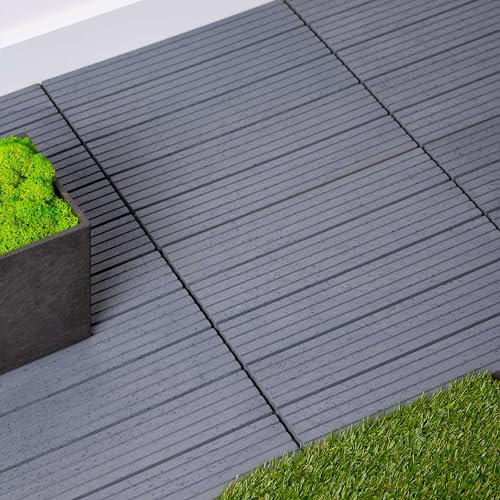 Nicoman Garden Decking Tiles Cosmopolitan Patio, Terrace, Hot Tub Deck Tiles | Interlocking Decking Tiles | Recycled | Cosmo Composite | Outdoor Drainage Deck Flooring (Light Grey, 30 x 30cm, 10x)
