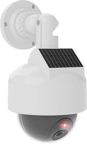 WALI Solar Fake Security Camera, Wireless Dummy Dome Camera Simulated Surveillance Cameras for Home Garden& Business Outdoor/Indoor with Flashing Red LED(DOW-SOL),White