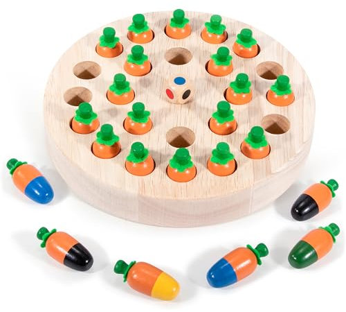 Memory Schach Holz Kinderspielzeug Karotten Gedächtnis Schach Spiel Montessori Brettspiel Memory-Spiel Farbwahrnehmung Lernspielzeug für Mädchen Jungen