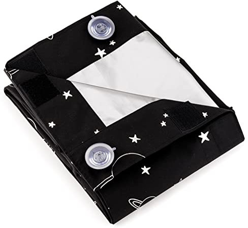 Portable Blackout Blind For Bedroom, Nursery and Travel with Lockable Suction Cups, Reflective Silver Lining, Adjustable Size, Planets Pattern (180cm x 130cm)