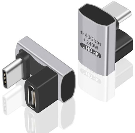 Duttek USB C U Adapter (2 Stück), 180 Grad USB C Winkeladapter unterstützt 40Gbps Daten, 240W Aufladen und 8K Video, kompatibel für Thunderbolt 4/3, Switch, MacBook, Laptop, Tablet
