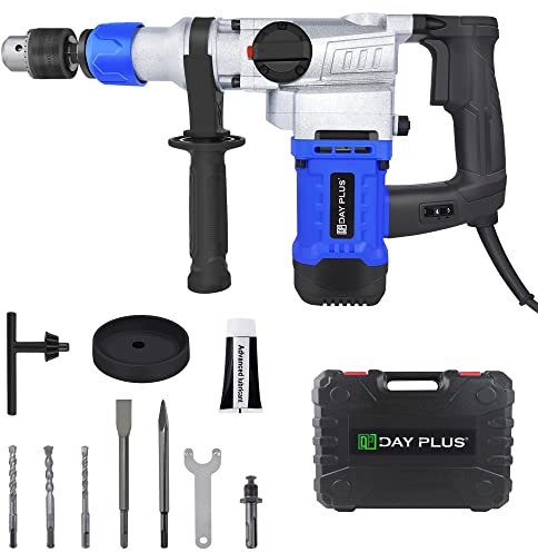 1500W Bohrhammer 6J SDS-Plus, Abbruchhammer Multifunktions Elektrohammer Hammer Bohrhämmer Bohrmaschine 0-800RPM Variable Geschwindigkeit Schlaghammer mit 360° Drehbarem Griff Stemmhammer Bohren