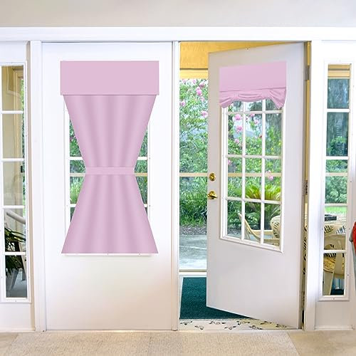 French Door Curtains 26 x 40 Blinds No Drilling Blackout Tie Up Single Thermal Door Curtain Tape Top Stick On No Drill Shade for French Doors Kitchen Bathroom Window (Pink, 66 x 102 cm)