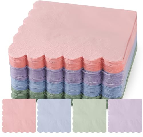 PEUTIER 100 tovaglioli da cocktail colori pastello, 24x24 cm, bordo smerlato, per eventi (4 colori macaron)