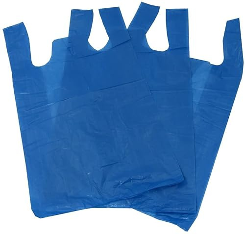 1000 Blue Plastic Polythene Vest Style Reusable Carrier Bags - Size 11 x 17 x 21 Shopping Gift Boutique Supermarket Cash N Carry Market Stall Eco Friendly - 100% Recyclable.