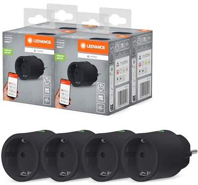 LEDVANCE SMART+ Indoor Plug, Smarte Steckdose mit Matter over WiFi,zur Einbindung konventioneller Geräte ins Smart Home, kompatibel mit Alexa, Google & Apple, misst&spart Stromverbrauch,schwarz,4-Pack