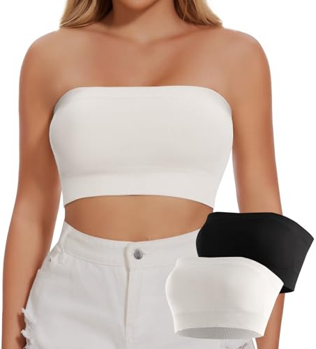 Joyshaper Reggiseno da donna senza cuciture, a fascia, senza spalline, con ferretto, push up, senza spalline, a spalla scoperta, t-shirt crop top, Nero/Bianco, XL