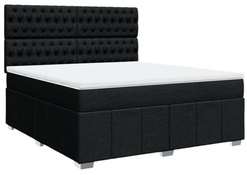 vidaXL Cama Box Spring con colchón Tela Negro 180x200 cm, boxspring, Camas con somier, Muebles de Dormitorio, Cama con somier, Cama