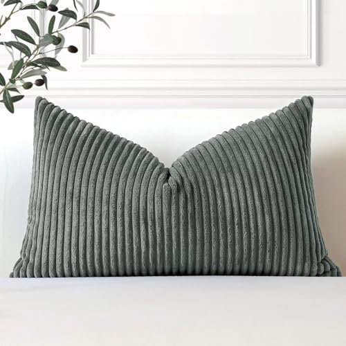 Artscope Ein Kissenbezug Kordsamt Zierkissenbezug Dekokissen Sofakissen 40x60 cm Cord Kissenhülle Couchkissen Dekorative Weiche Kissen für Sofa Wohnzimmer Zuhause Schlafzimmer Dunkelgrau