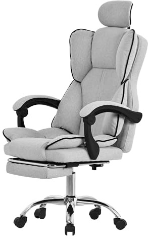 ML-Design Silla de Ordenador Gris Claro Ergonómica Regulable en Altura con Respaldo Alto Asiento Gaming Giratorio con Reposapíes, Cojín y Reposacabezas Mueble de Oficina con Función Balancín