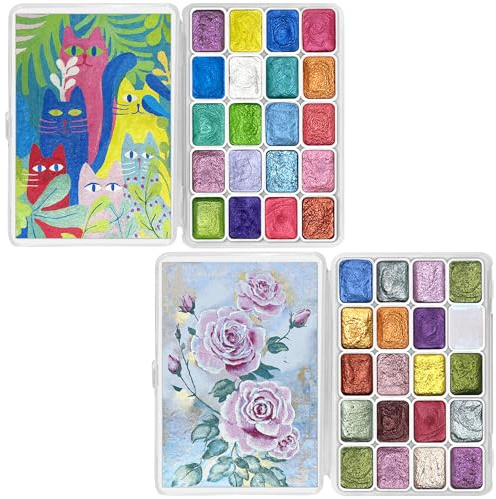 CraftyManor Forestry Shifting Watercolour Painting Set, 40 Color Shifting Water color Paint kit, Shimmer Metallic Watercolor Paints Set, Glitter Watercolors Paint, Solid, Matisse & Rococo Style