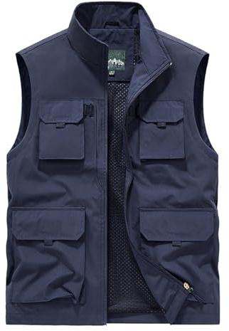 Btmpmcs Homme Gilet de Pêche avec Multi-Poches Loisir Léger Respirant à Séchage Rapide Gilet de Plein air Veste sans Manches Multifonctionnel Gilet Veste de Sport de Voyage Camping Chasse