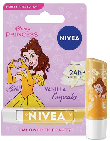 NIVEA Disney Princess Belle Limited Edition Vanilla Cupcake Lip Balm (4.8g), Unique Disney Princess Inspired Lip Balm for Kids, Contains Moisturising Shea Butter for 24 Hour Moisture