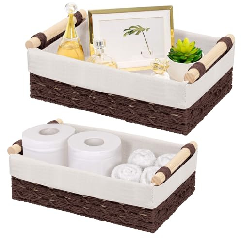 GAESHOW 2 cestas de almacenamiento trenzadas, organizadoras, cestas decorativas para estantes, cestas de almacenamiento para baño, cocina, hogar, escritorio (marrón)
