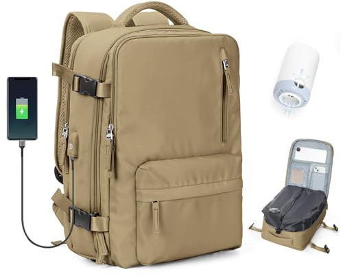 BJLFS vakuum ryggsäck handbagage Ryanair stor reseryggsäck handbagage flygplan, airbag ryggsäck med vakuumpumpump, flygplansväska med vakuumsystem, Carry On Bagage för 14 tums bärbar dator, B11-khaki