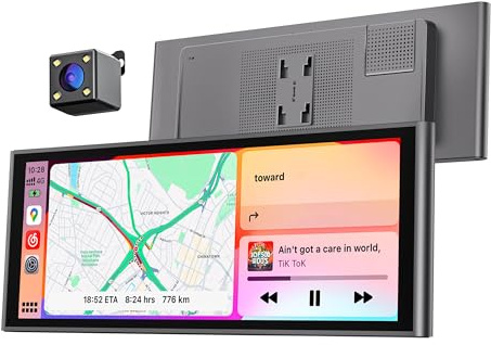 9.26 Wireless Portable Carplay Screen for Apple Car Play Android Auto OTA | 1600x600 IPS Touchscreen with OTA Updates, Backup Camera, Mirror Link, Bluetooth 5.0, Voice Control, GPS Navigation, FM