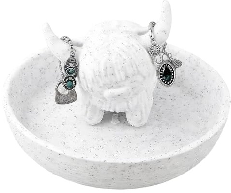 BAGUBDR Ring Holder and Ring Dish, Highland Cow Design for Home Organisation, Decorative Ring Stand, Single Piece Ring Storage Solution