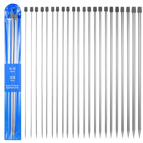 22 Pcs 35 cm Aiguilles à Tricoter en acier inoxydable pointe unique