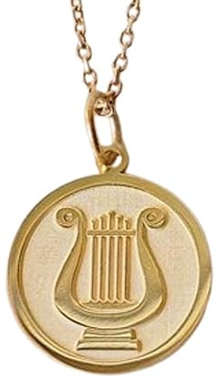 WORLD WIDE GEMS Collier pendentif harpe ancienne en argent sterling 925 plaqué or, chaîne câble de 45,7 cm (18 pouces), breloque ronde, bijou unisexe fait main | WW_EMBO_00682
