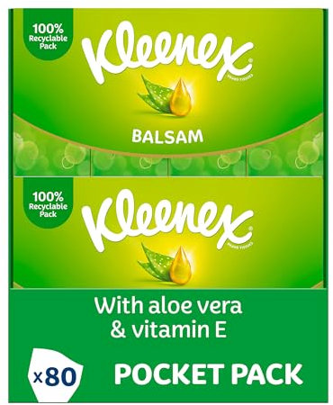 Kleenex® Balsam Pocket Tissues - 80 Pocket Packs of Travel Tissues - Balmcare to Protect and Soothe Your Nose for Cold & Flu