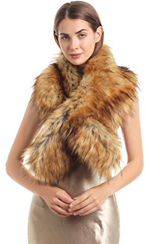 Soul Young Damen Fellkragen Pelzkragen Kunstfell Kunstpelz Winter Schal Wärm Fuchspelz Kragen EINWEG Verpackung(120cm, Natur)