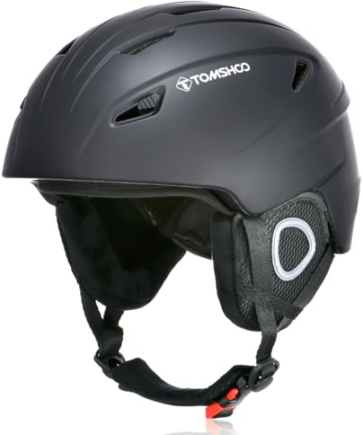 TOMSHOO Skihelm, Snowboard Helm mit Visier & Ohrenschützer, Belüftungsöffnungen, Strapazierfähig, Warm & Atmungsaktiv, Ski Helmet für Herren Damen