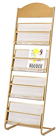 HANSHAN Magazine Rack，Metal Pocket Brochure Literature Catelog Holder Rack Stand Tradeshow Display 3 Color 18 × 14 × 56 Inch (Color : Gold)
