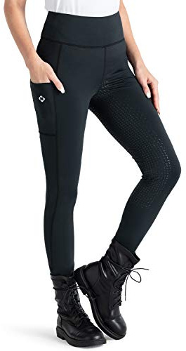 NAVISKIN Damen Reitleggings Vollbesatz Reithose Handytasche Schwarz XXL