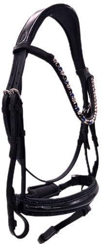 Tysons Blue Trense ergonomisch Lack Glitzer auch auf Nasenriemen incl. Zügel Schwarz weiches Leder VB WB X Full (WB)