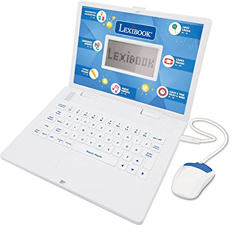 Lexibook - Educational and Bilingual Laptop Spanish/English - Toy for Children with 124 Activities to Learn Mathematics, Dactylography, Logic, Clock Reading, Play Games and Music - JC598i2