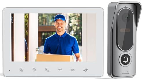 JeaTone Visiophone Connecté Interphone Vidéo,Visiophone Filaire,7 Pouces Moniteur,Portier Vidéo 4 Fils,Étanchéité IP65,Sonnette De Caméra,Vision Nocturne,1080P Pixels