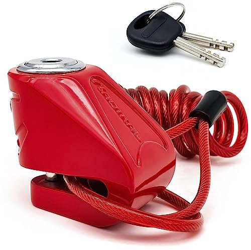 RADIKAL RK534R Bremsscheibenschloss Motorrad mit Erinnerungskabel, Diebstahlsicherung, Klickverschluss, 6mm Sicherungsstift, Stahl, Diebstahlsicherung für Motorräder, Fahrräder, Elektroroller