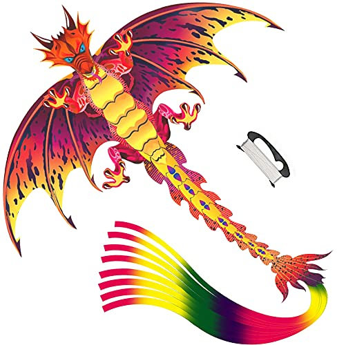 Drachen Flugdrachen, Drachen Bastelset mit Bunte Langen Schwanz und 100m Drachenschnur, Groß Drache für Kinder und Erwachsene