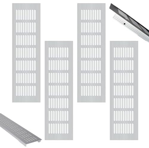 4 Piezas Rejilla Metálica Ventilacion Rectangular de Aluminio, Rejilla Ventilacion Rectangular, Rejillas Ventilacion Aluminio, para Zapatero, Baño, Cocina, Salón