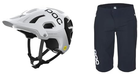 POC Tectal Race MIPS Fahrradhelm- Fortschrittlicher Trail-, Enduro- und All-Mountain-Bikehelm & Herren Essential Enduro Shorts, Uranium Black, XLG