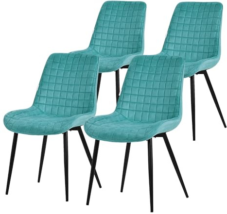 ML-Design matsalsstolar set om 4, petrol, sammetssits med svarta metallben, köksstolar med ryggstöd, vardagsrumsstolar, stoppade stolar för matsal kök kontor, stoppade fåtöljer