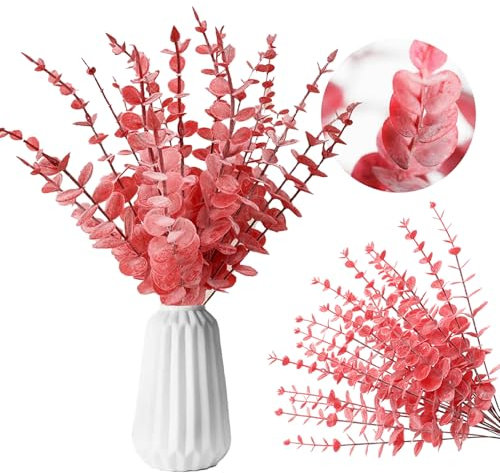 RHQFDM 30 Piezas 38cm Ramas de Eucalipto Artificial de Plástico para Bodas, Jardines, Decoración de Oficinas (Rojo)