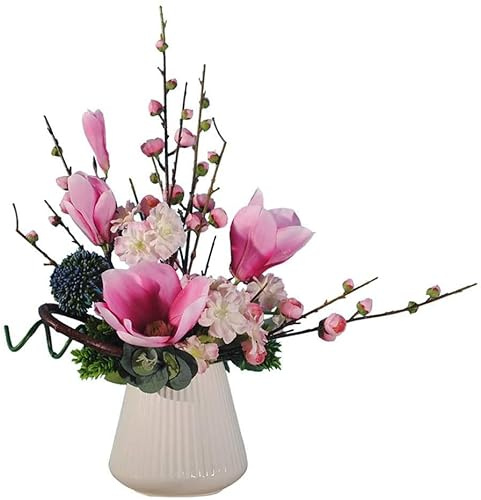 Konstgjorda orkidéblommor ， Konstgjord orkidé Konstgjorda blommor i vas Konstgjorda blommor Hortensia Orkidé Rosa Sidenhortensia Krukbukett Keramikvas