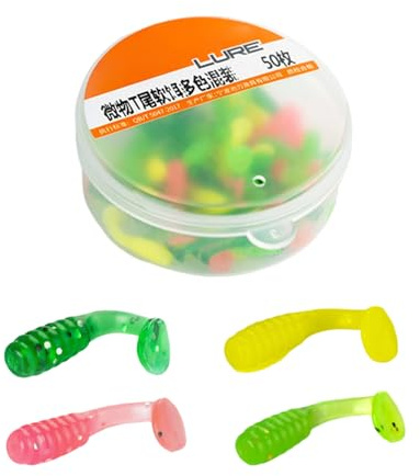 Avejjbaey 50 Pièces Leurres De Pêche Souples 1.5 Cm Appâts Artificiels Petits Natation À Queue Pagaie Leurre Queue en T pour La Truite Leurres d'action Réalistes